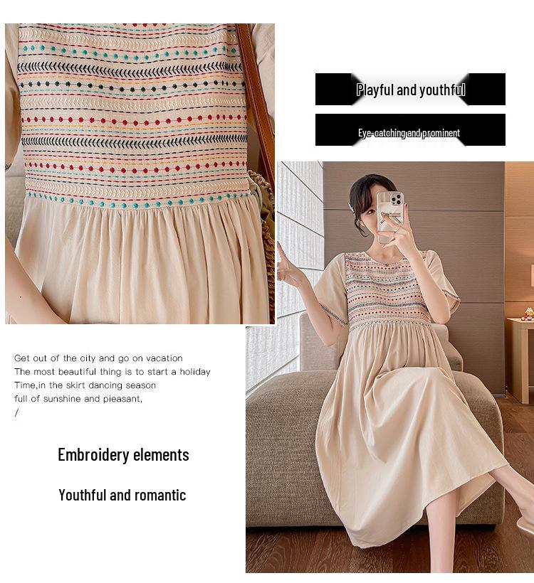 2026 Summer Embroidered Short Sleeve Maternity Dress