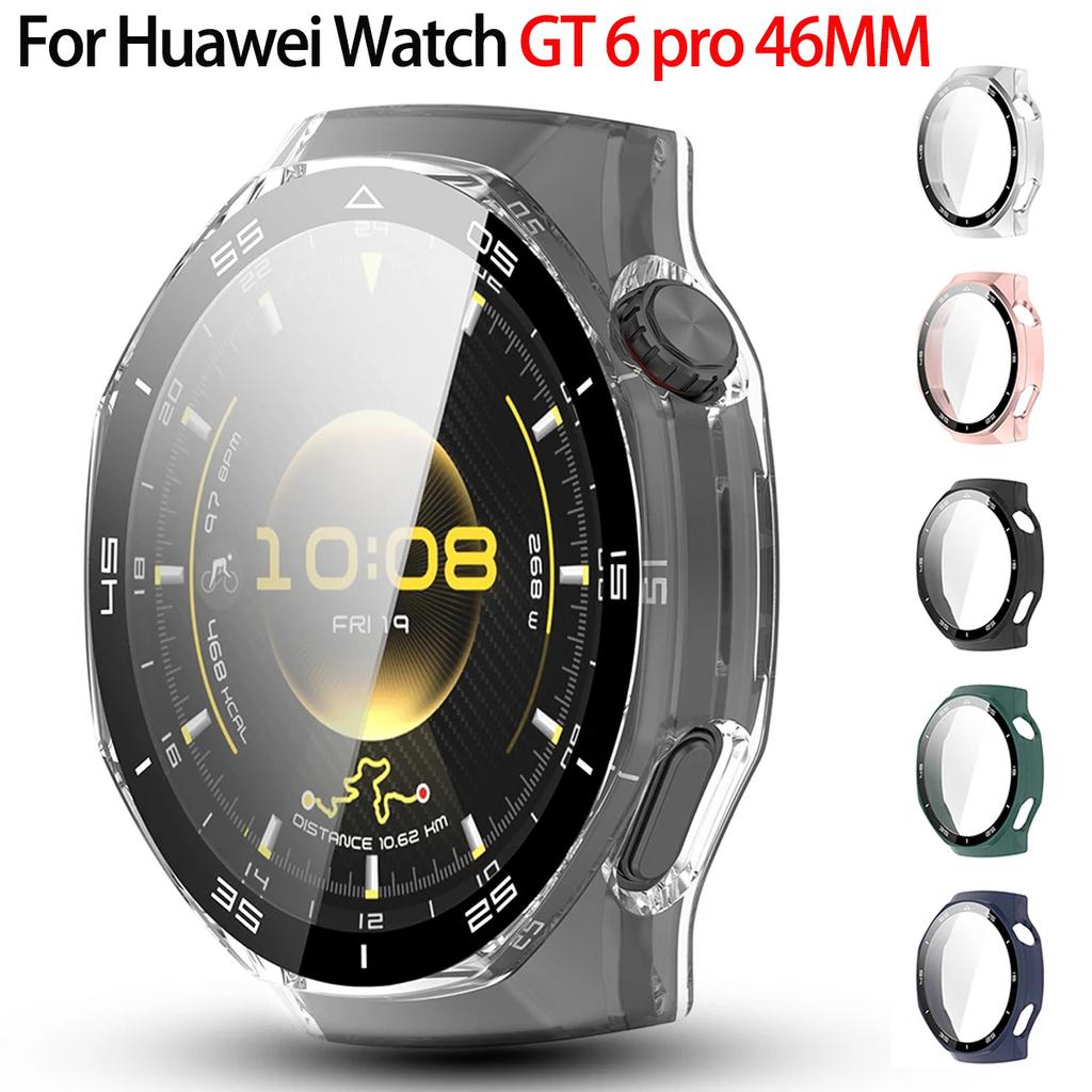 PC  Cover 2in1 Shell+tempered Glass Film Protective Case For Huawei Watch GT 6 Pro 46mm Full Screen Protector Case GT6 Pro 46MM