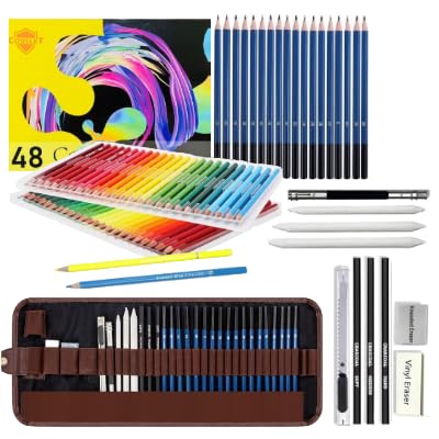 Corslet Set Of 77 Pcs Drawing Kit - 48 Pc Colour Pencil Set Pencil Colour & 29 Pc Drawing Charcoal Pencil Set Art Suppli