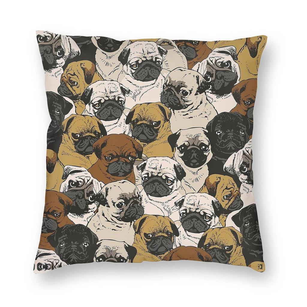 Social Pugs Square Pillowcase Polyester Linen Velvet Creative Zip Decor Throw Pillow Case Home Cushion Cover