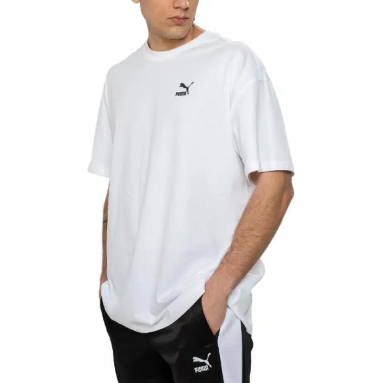 Puma Logo Print Solid Color Crew Neck Short Sleeve T-Shirt Men Tops White 538070-02