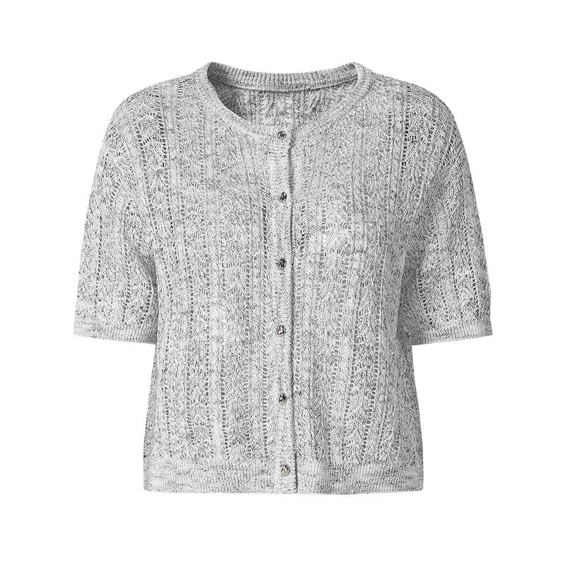 

JUZI Annakou Women s Linen Blend Hollow-Out Knit Short-Sleeve Top XL