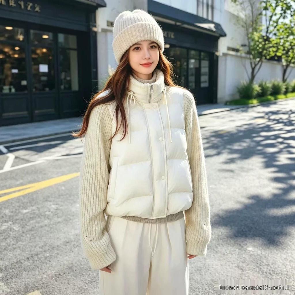 Winter Korean Style Knitted Patchwork Padded Jacket - Versatile & Chic Stand Collar Design.