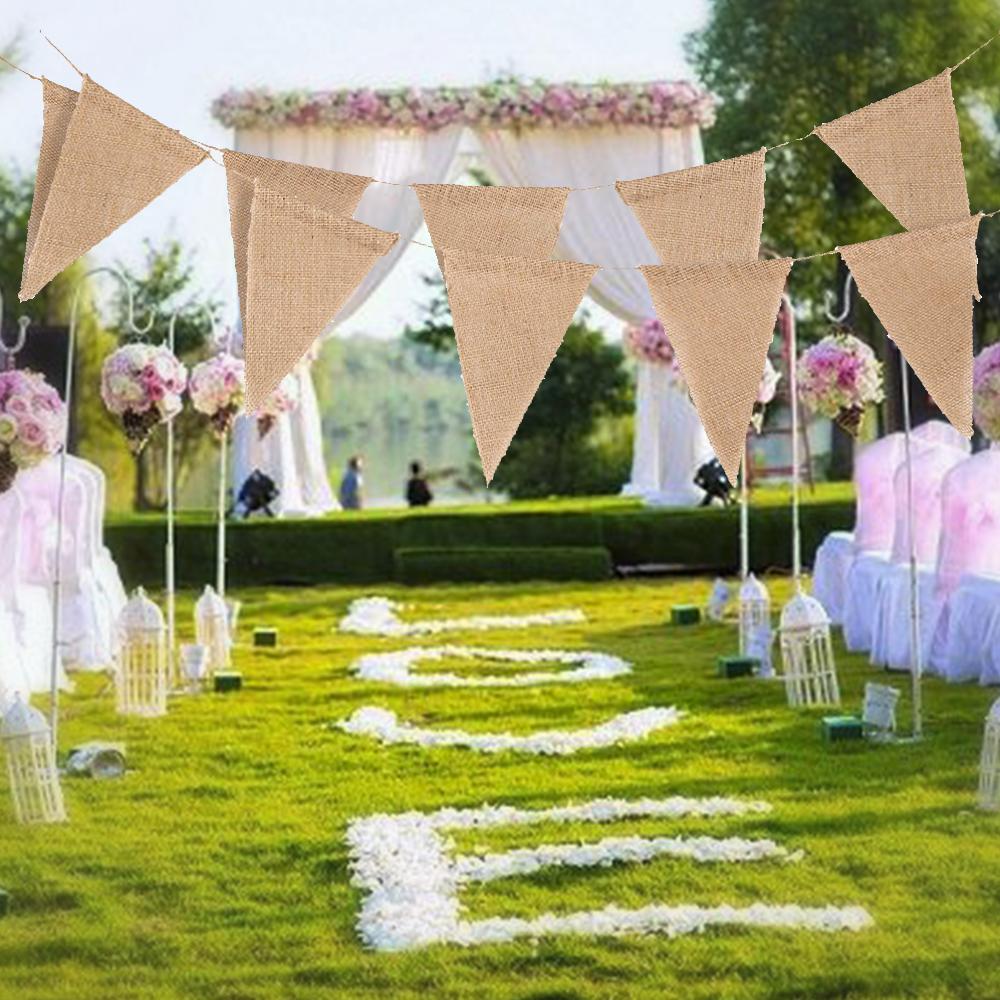 10/20/30M Burlap Flags Banner Brown Triangle Bunting Flags Pennant Banner Party Hanging Decorations Supplies for Festival