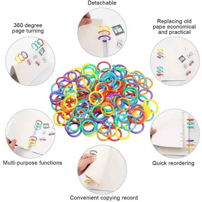 50 Stück 15 mm Bunte Plastik-Loseblattringe für DIY-Alben, Dokumentenbindung & Büroorganisation