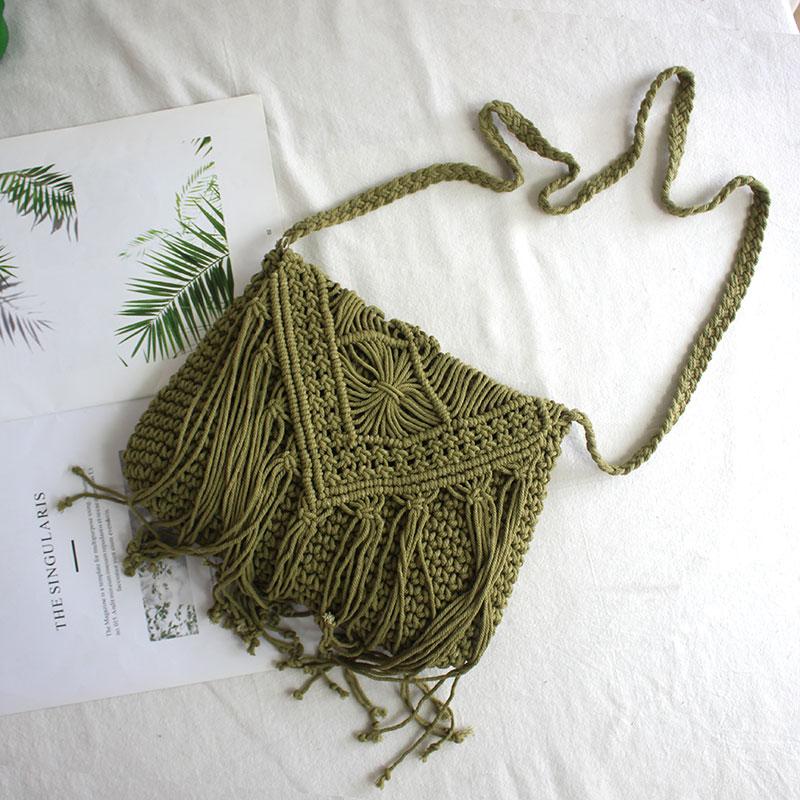 Handgefertigte Baumwollgewebte Gestrickte Quasten Umhängetasche Vintage Schulter Umhängetasche Damenmode Strand Sommer Handtaschen 2023 Tasche