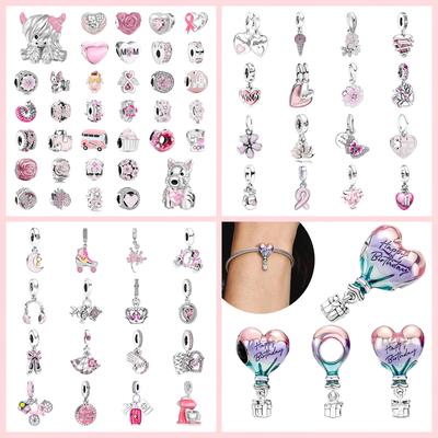 Pink Series Charms Diy Women Jewelry Giftair Balloon Flowers & Hearts Cupcake Beads Fit Original Bracelet Necklace
