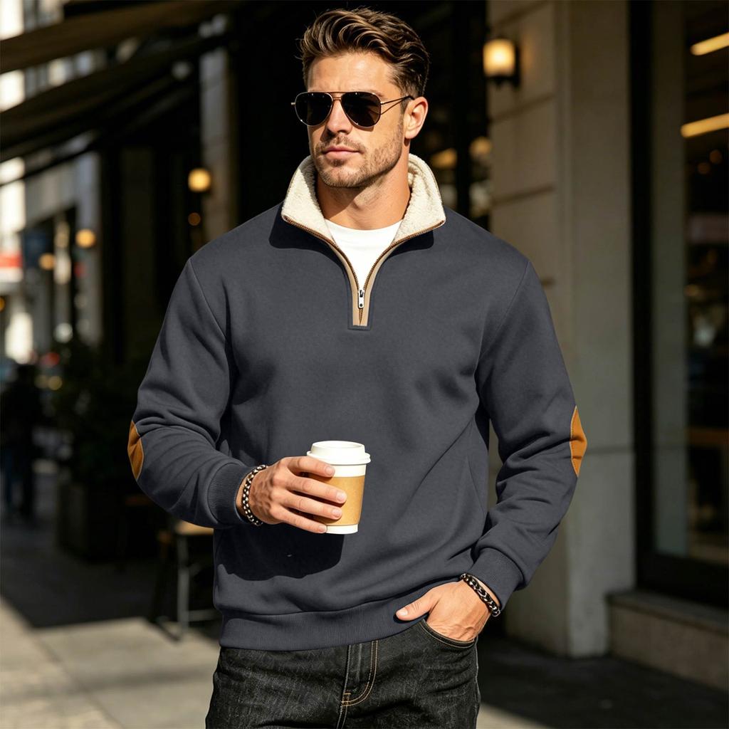 Men's Retro Half Zip Sweatshirt with Stand Collar Long Sleeve for Fall Winter