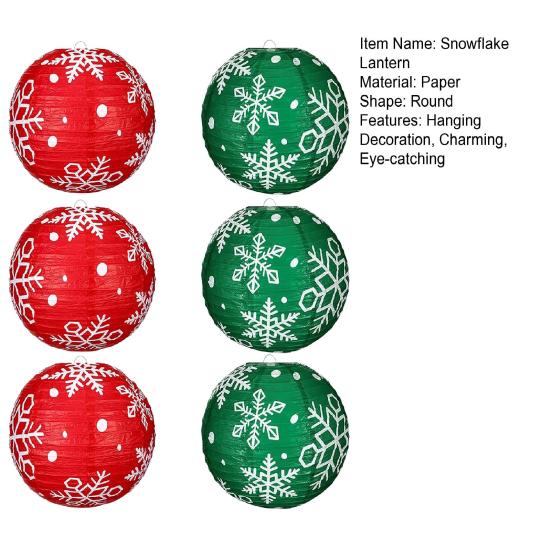 Snowflake Paper Lantern Red Green Christmas Hanging Round Lantern Decoration for Indoor Outdoor Decor Holiday Party Supplies