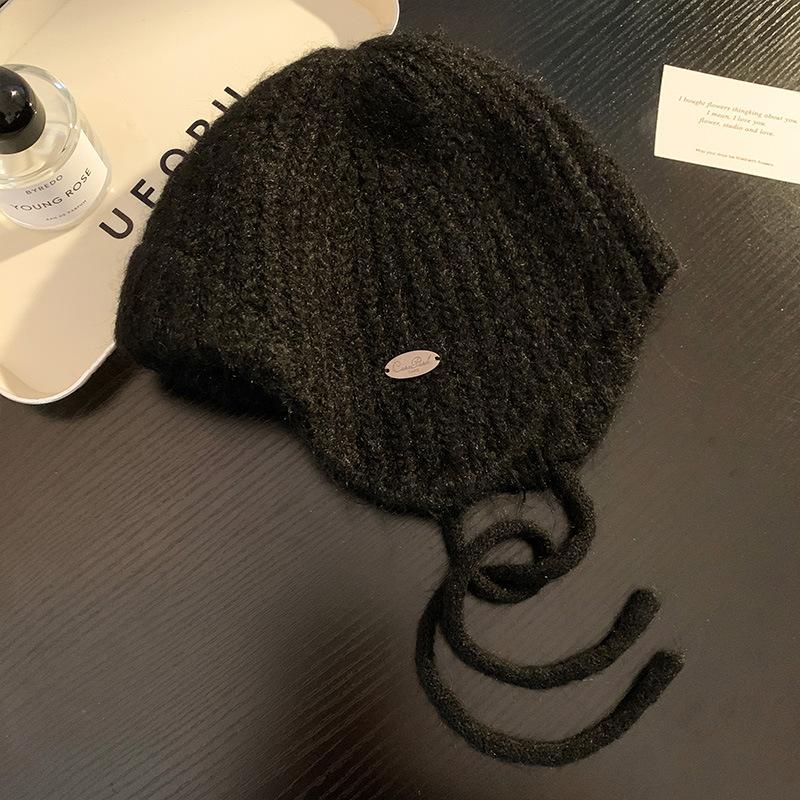 Winter Hat Women's Fleece Ear Protectors Knitted Wool Hat Big Head Circumference Headgear Outdoor Warmth