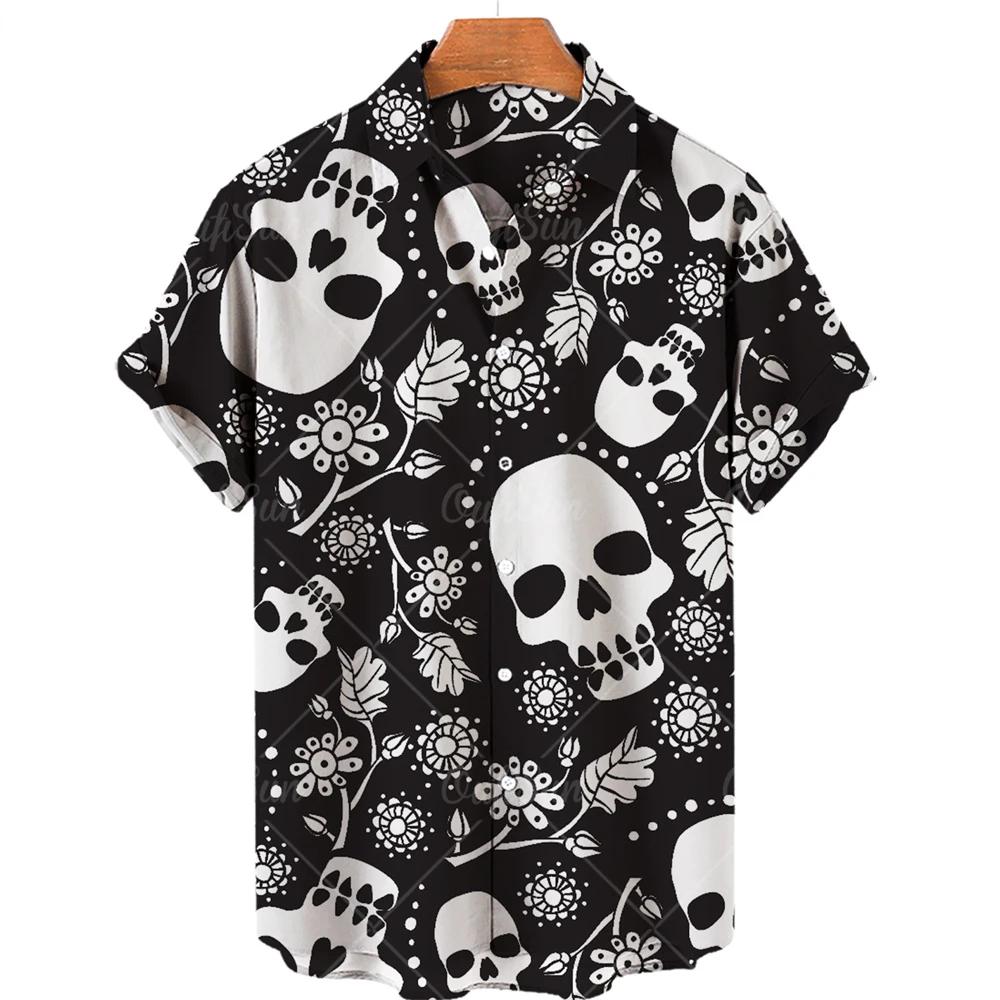 Hawaiian Beach Shirt Fashion Design Men's 3D Skull Print Shirt Retro Casual Street Clothing Men's Summer Unisex Short