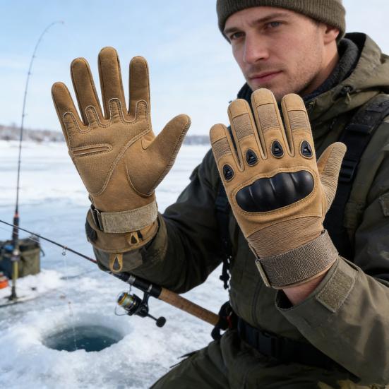 1 Pair Outdoor Gloves Touchscreen Compatible Full Finger Gloves with Soft Knuckle Protection