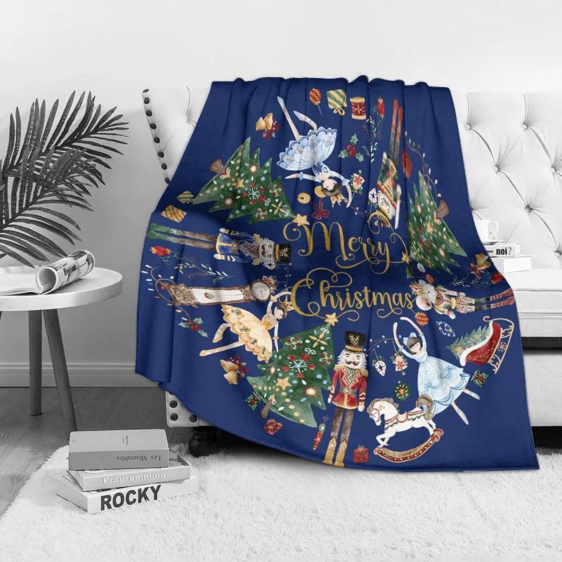 Navy Blue Christmas Fleece Blanket with Gold Lettering, Nutcracker Ballet Dancer Design, Classic Holiday Throw for Sofa Decor 75x90cm