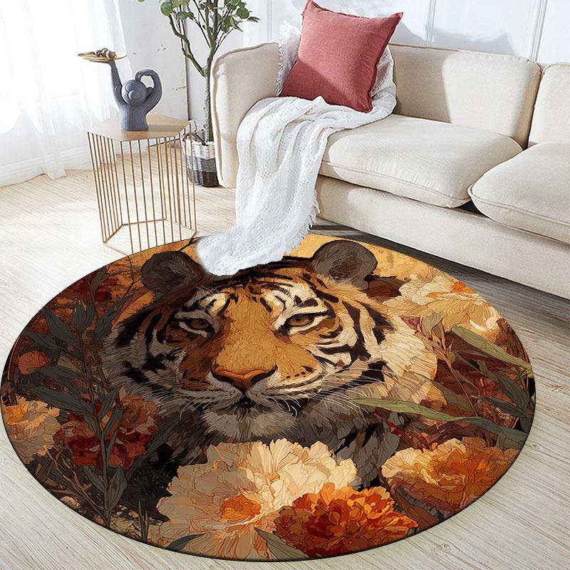 Tiger pattern round rug,Carpet Rug for Living Room Bedroom Playroom ,Non-slip Floor Mat,Holiday Gifts and Birthday Gifts.