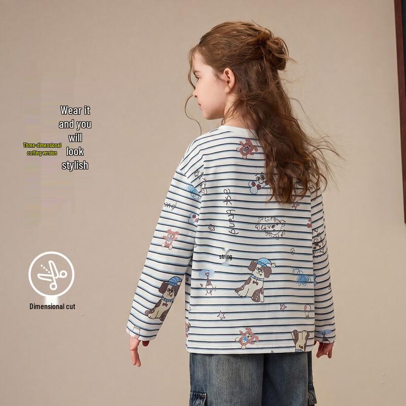 ASK JUNIOR Girls' Striped Long-Sleeve T-Shirt with Fun Print