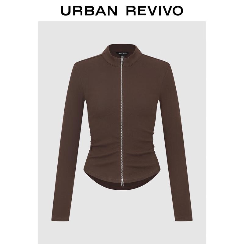 UR Women's Stand-Up Collar Pleated Slim-Fit Jacket