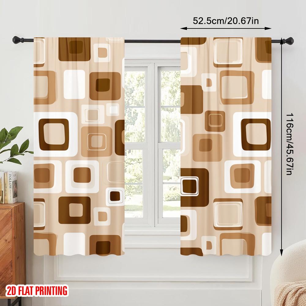 2 Stück, 2D-Flachdruck Fenstervorhang Retro Geometrische Quadrate Polyesterstoff (ohne Stange) Alle Jahreszeiten Perfekt für Wohnzimmer