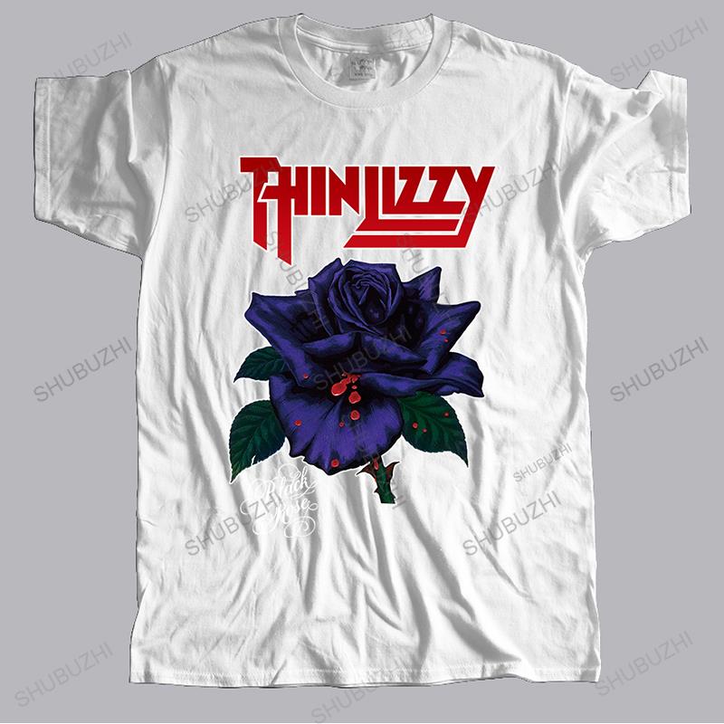 Men crew neck tshirt cotton brand teeshirt black Thin Lizzy Black Rose male summer tshirt loose style cool teeshirt plus size S