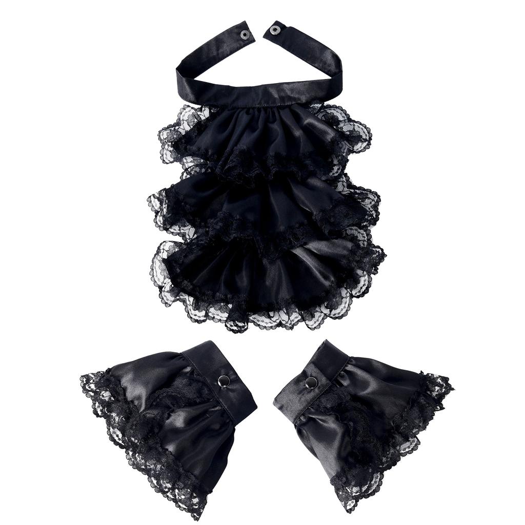 Tiered Ruffled Lace Necktie Collar with Wrist Cuffs Set Victorian Colonial Jabot Set Renaissances Historical Costume