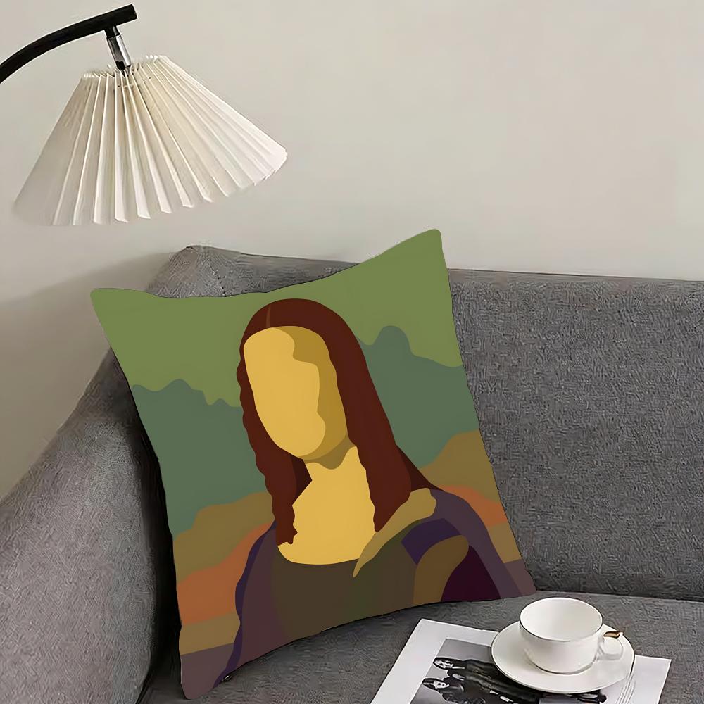 Mona Lisa Art Cushion Cover Pillowcase Ultra Soft Skin Friendly Fabric Cloud Like Comfort Concealed Zipper