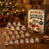 Weihnachts-Countdown-Kalender Husky Adventskalender mit 24 Foodie Acryl-Anhängern, 2D Flache Hunde-Liebhaber Geschenke Baumdekoration, Niedliche Thematische Box für Zuhause