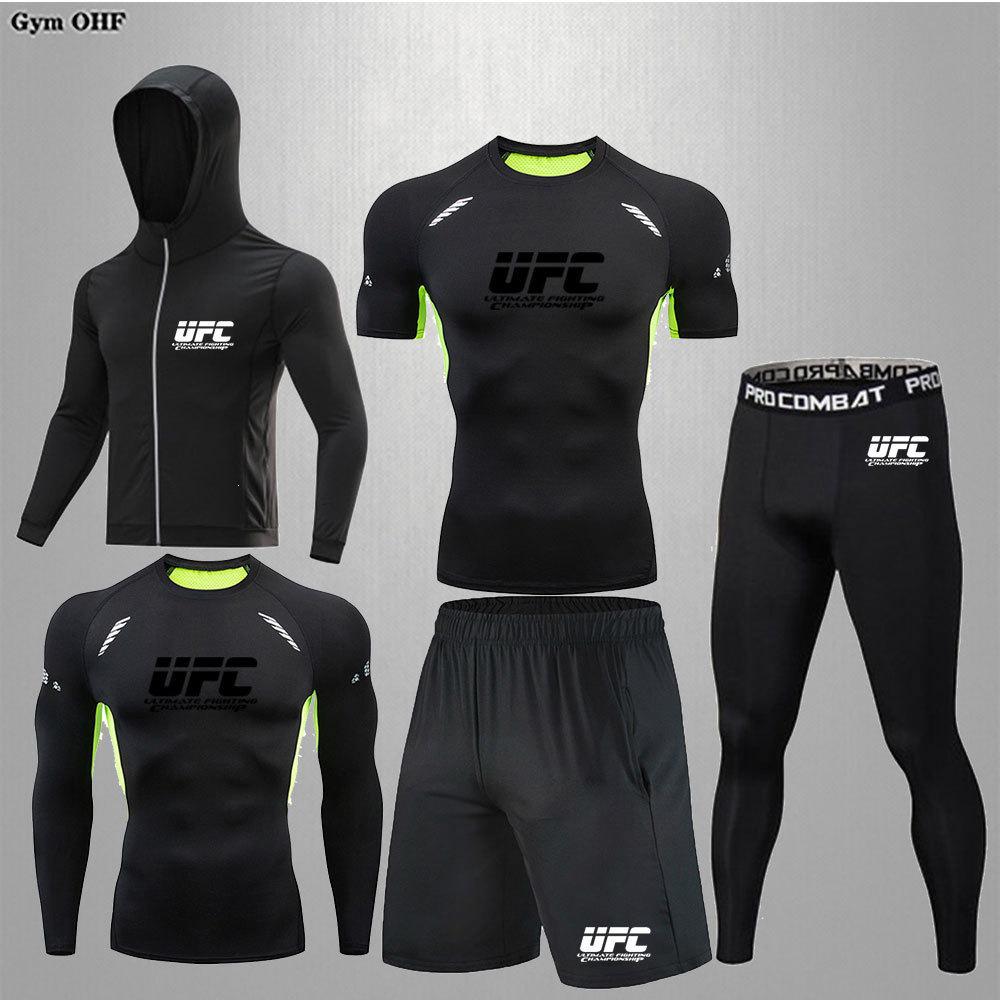 Herren 5-teiliges Cross-Training Kompressionsset - Hohe Elastizität, Schnelltrocknend, Atmungsaktiv für Boxen, Fitness, Laufen & UFC