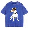 Russell Terrier Puppy Print Washed T-Shirts Mens Cotton Short Sleeve Tops Summer O-Neck Oversize T Shirt Basic Soft Clothes
