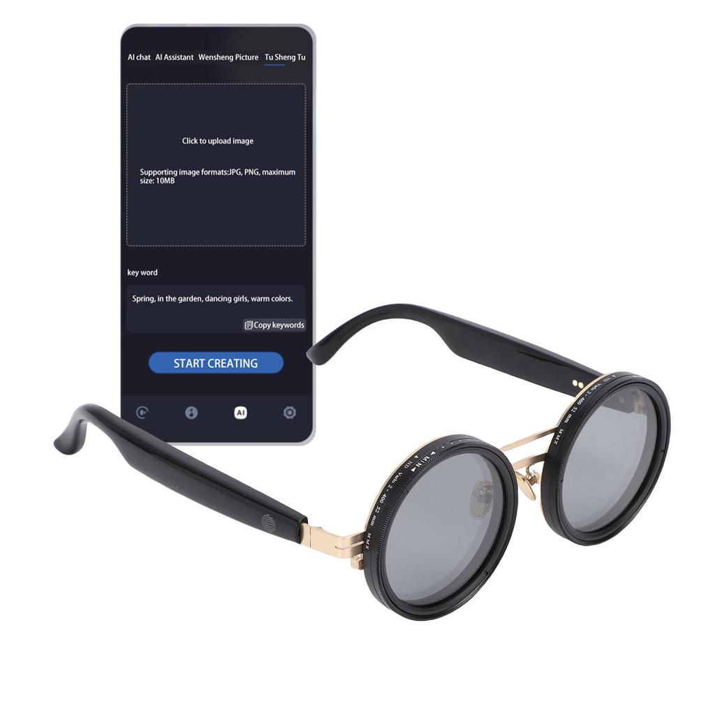 AI Smart Translation Glasses Grey Round Adjust Le Lens   Wireless 114 Language Translator Sunglasses