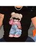 Cute Bear Print T-Shirt Short Sleeve Crew Collar Casual Top Summer Wounisex's Clothing T-Shirt Wounisex Plus Size Top Streetwear
