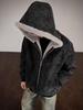Herren Winter American Eagle Kapuzen-Lederjacke mit Litschimuster und warmem Kaninchenfell-Futter