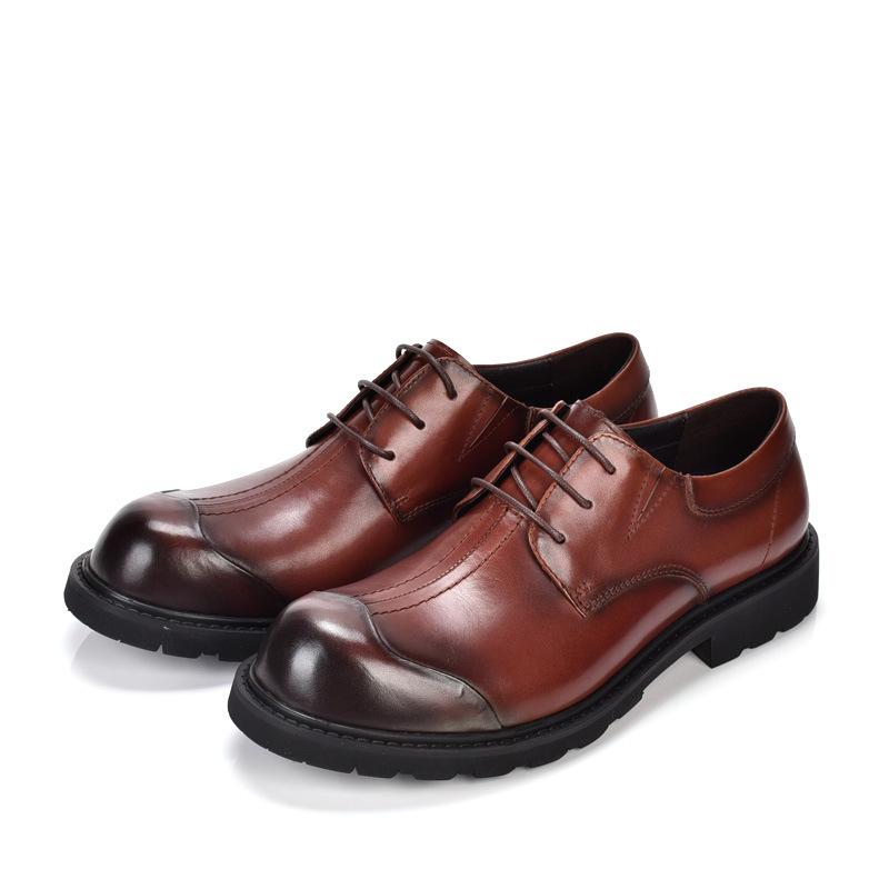 Spring And Autumn Business Dress Men'S Shoes Leather Outdoor Tooling Shoes British Low-Top Shoes Wedding Shoes Retro Big Head Leather Shoes