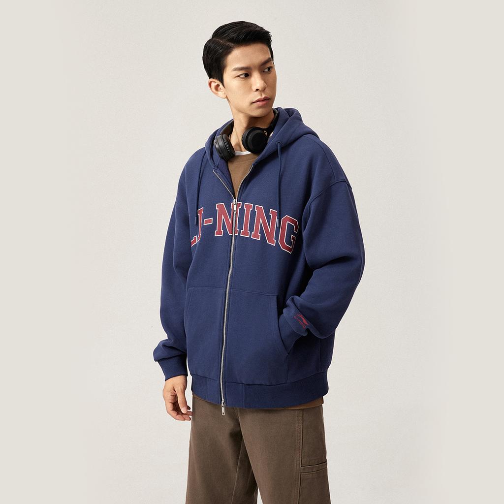 Li Ning Weekend Youth Infrared Warmth Anti-Static Anti-Bacterial Cardigan Fleece Versatile Casual Retro Long Sleeve Sweatshirt AWDUA11-5