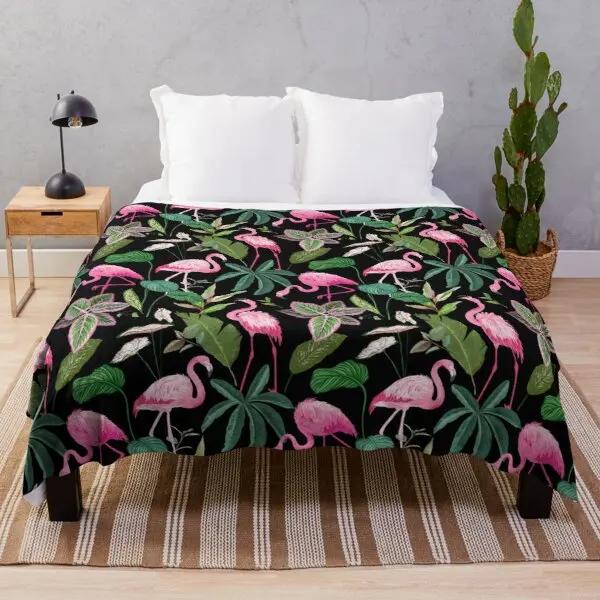 Flamingo Bird Pink Red Wild Animals Flannel Throw Blanket For Sofa Bed Couch Comfortable Warm Lightweight King Queen Full Size