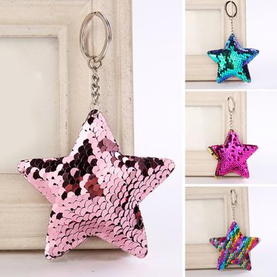 Women Glitter Sequins Star Car Keychain Key Ring Bag Hanging Ornament Pendant