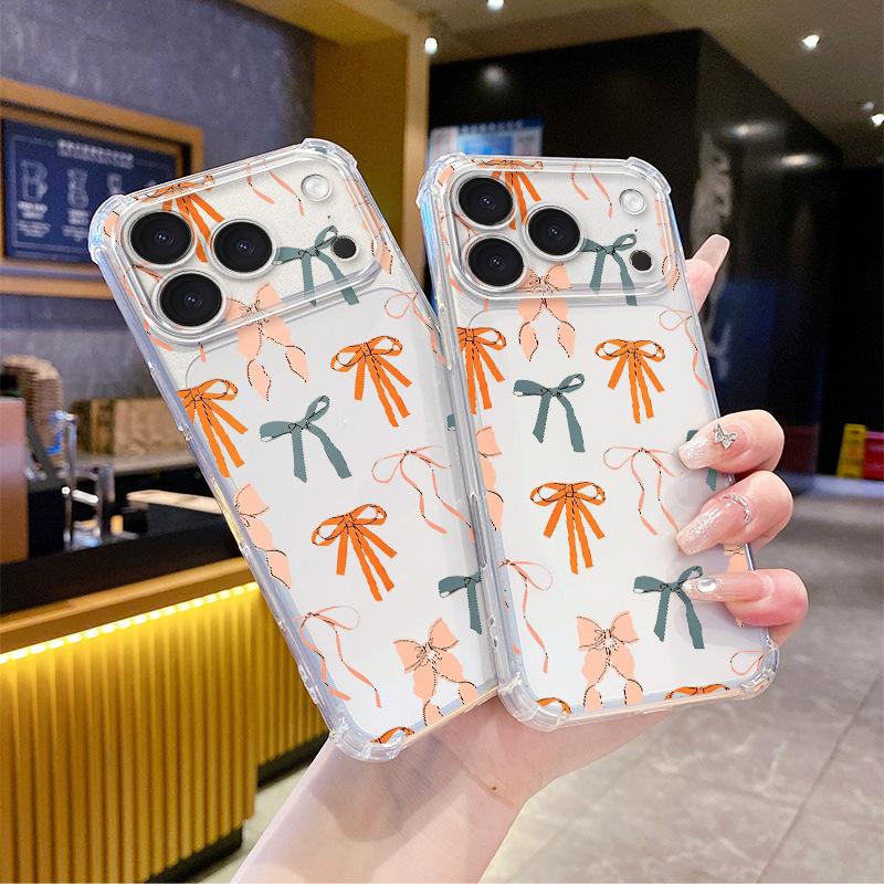 Dopamine colored bow is suitable for iPhone17pm popular mobile phone case Apple 16 transparent anti-drop case.