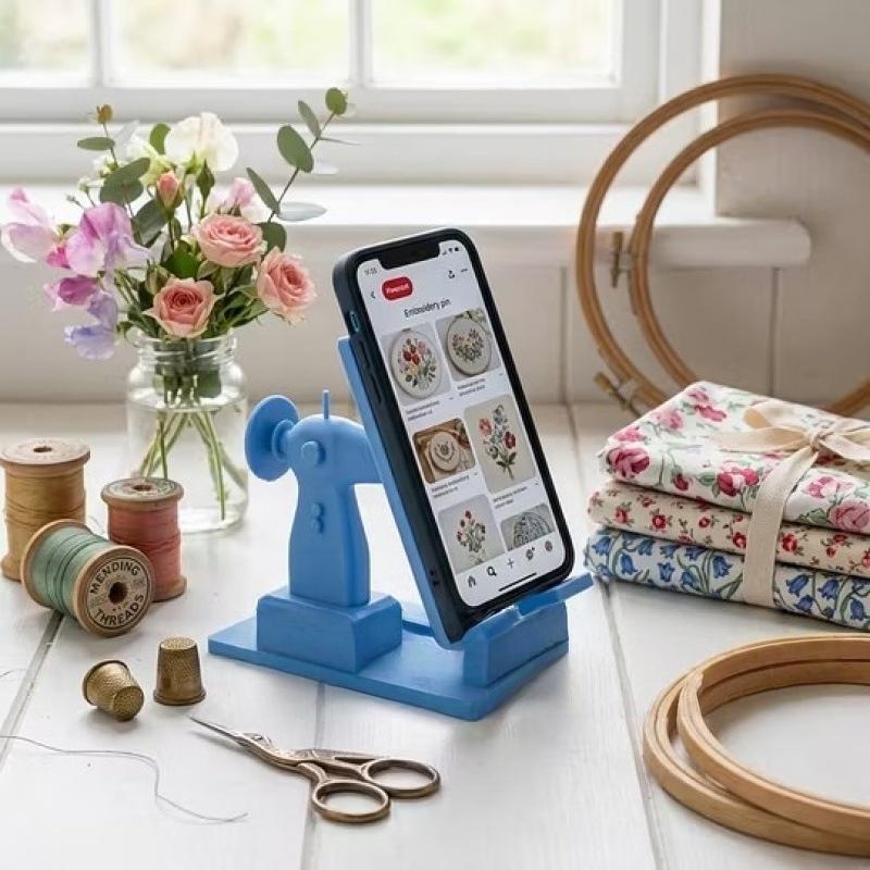 Phone Holder Creative Sewing Machine Shape Black Pink Blue Anti Slip Base Portable Stand For Home Desk Watching Video