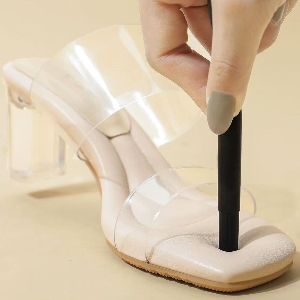 Transparent high-heeled thick-heeled women's cool slippers 2025 summer new crystal high-heeled shoes fairy style word with sandals