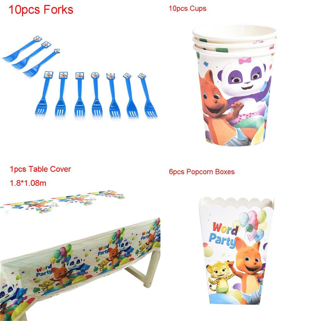 Vibrant Word Party Theme Party Supplies With Plates Cups And Festive Cake Toppers Perfect For Kids Birthday Celebrations