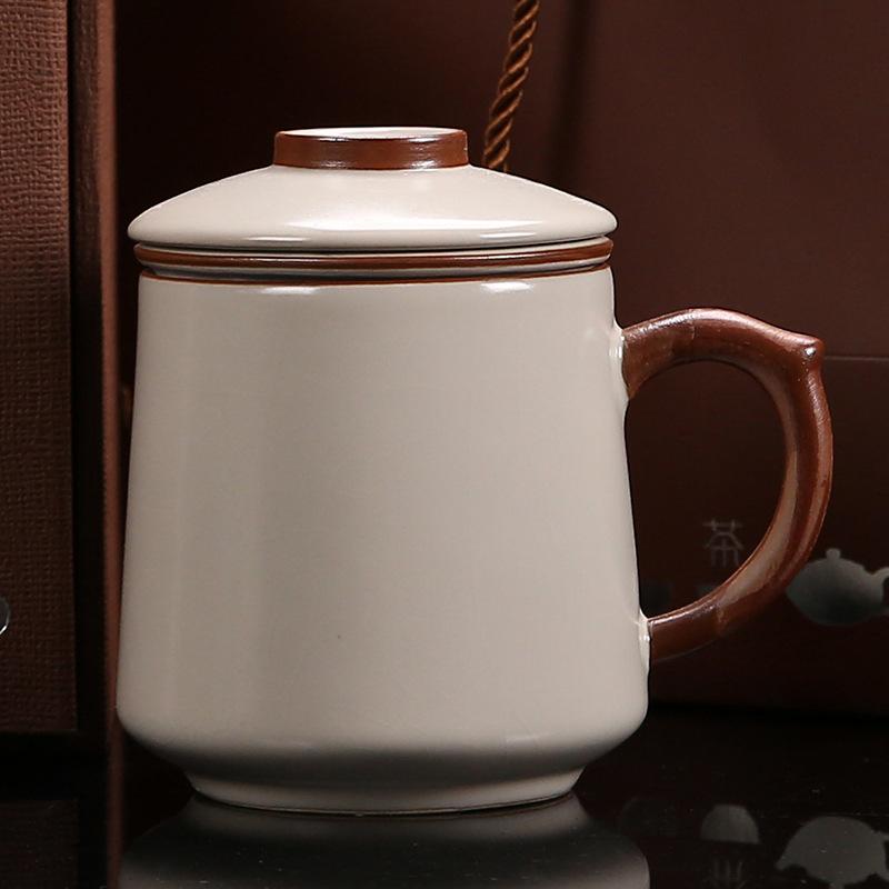 High-End Ru Kiln Tea Three-Piece Set With Lid Filter Ceramic Cup Tea Can Business Gift Formulation