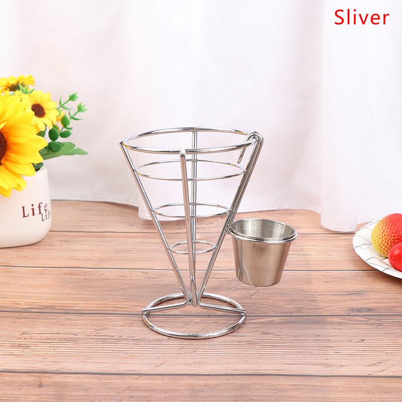 1Pcs French Fry Stand Cone Basket Holder For Fries Fish And Chips And Appetizers Sliver