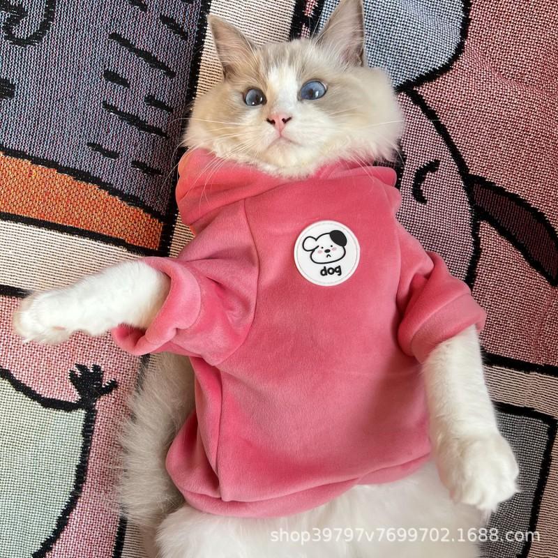 Double-Layer Thickened Soft Velvet Hooded Dog Cat Two-Legged Winter Coat Small Medium Large Breeds