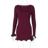New Knitted Ruffle High Waist Mini Dress Women's Sexy Slim Long Sleeve Short Skirt Bodycon Dress Fall Luxury Crochet Clothes