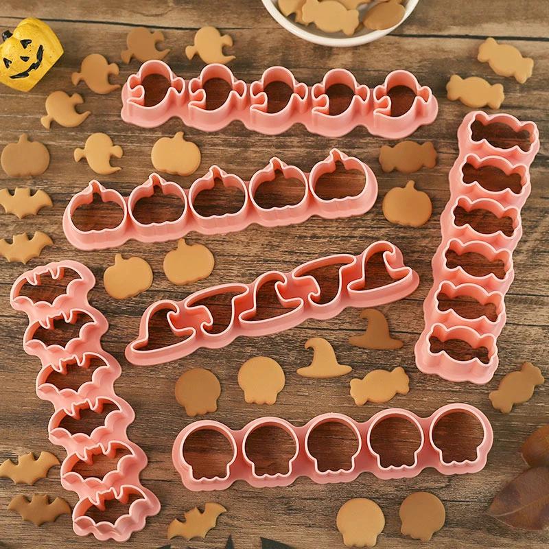 Pumpkin Halloween Cookies Cutters Ghost Bat Witch Hat Candy Biscuit Mold Fondant Embosser Stamp Halloween Party Cake Decor Tools