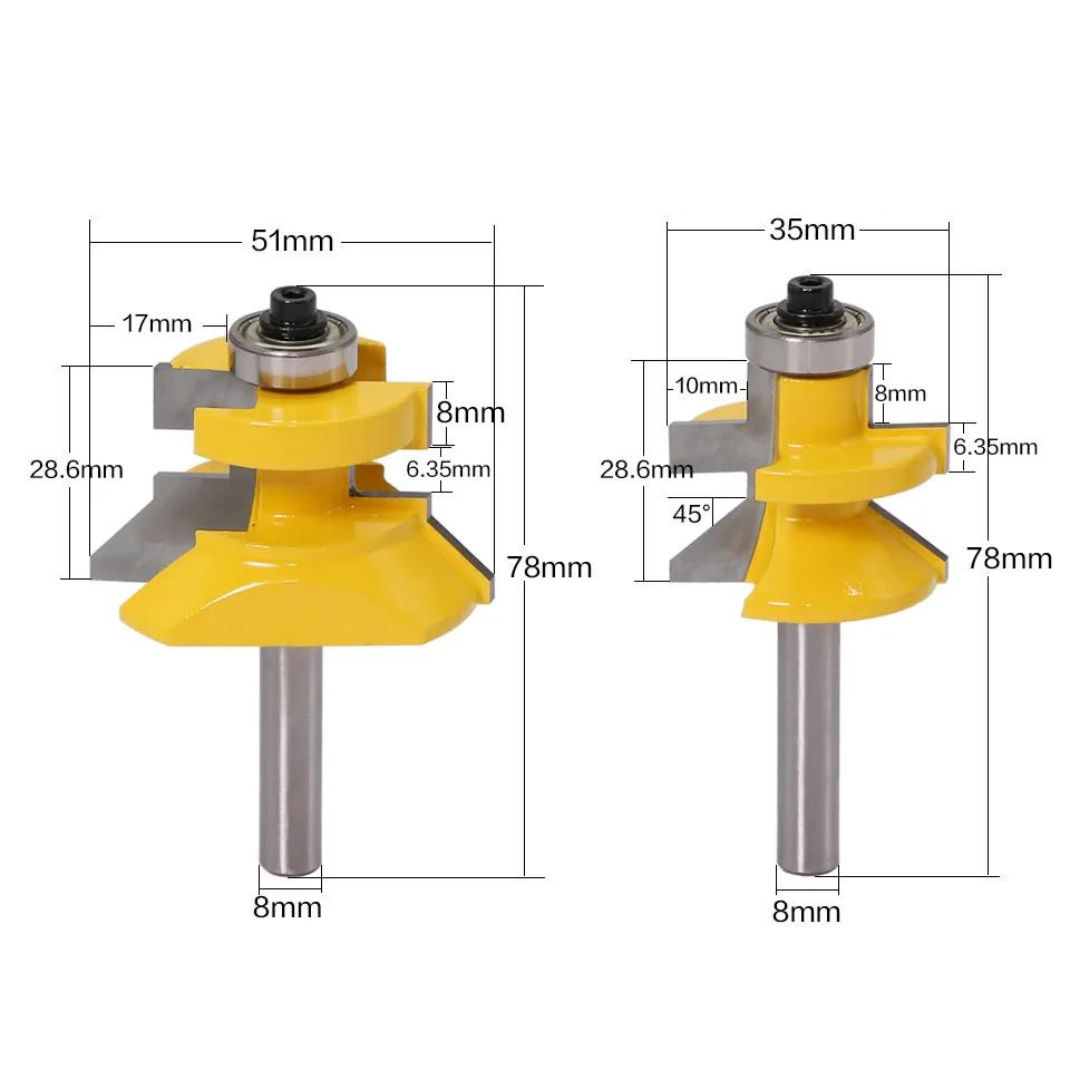 2ks 8mm" stopka V drážka a sada frézovacích bitů s přizpůsobeným jazykem s prémiovými kuličkovými ložisky Dřevoobráběcí řez