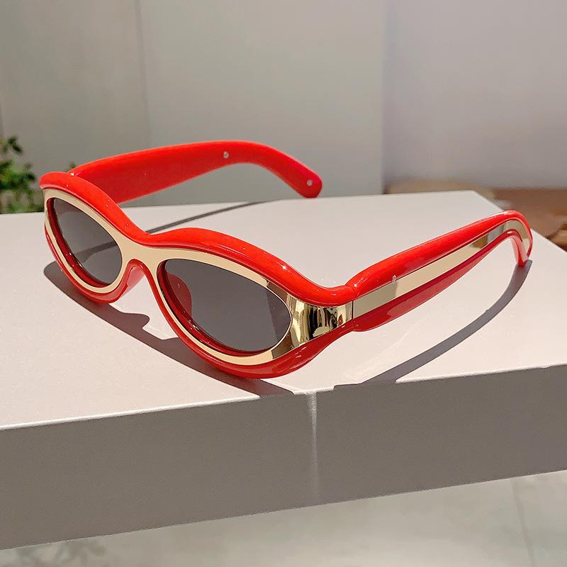 Y2K Vintage Luxury Designer Double Color Cat Eye Sunglasses Women Men Trend Punk Small Frame Shade