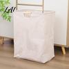 Cotton And Linen Laundry Organizer Basket with Wooden Handles Large Space Saving Bag Basket Storage Foldable for Families Collapsible Hamper
