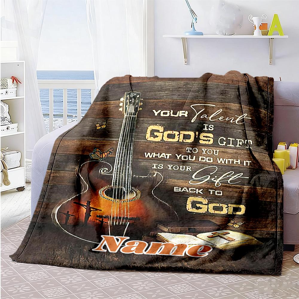 Guitar Music Customize Your Name Blanket Multi-purpose Personalized Blanket Comfortable Versatile for Bedding Home Decor Chair Livingroom