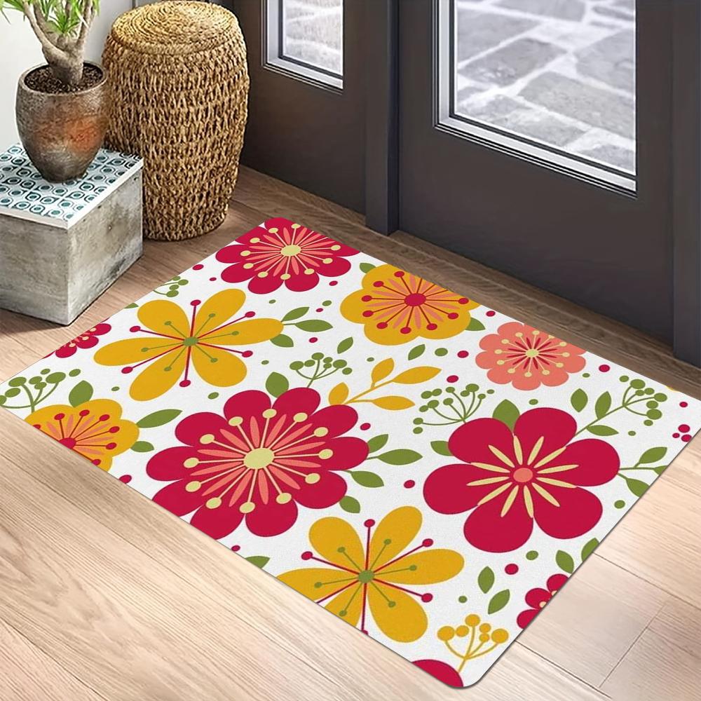 Floral Print Welcome Doormat Non-Slip Machine Washable Carpet for Living Room Bedroom Bathroom Kitchen Laundry Rug