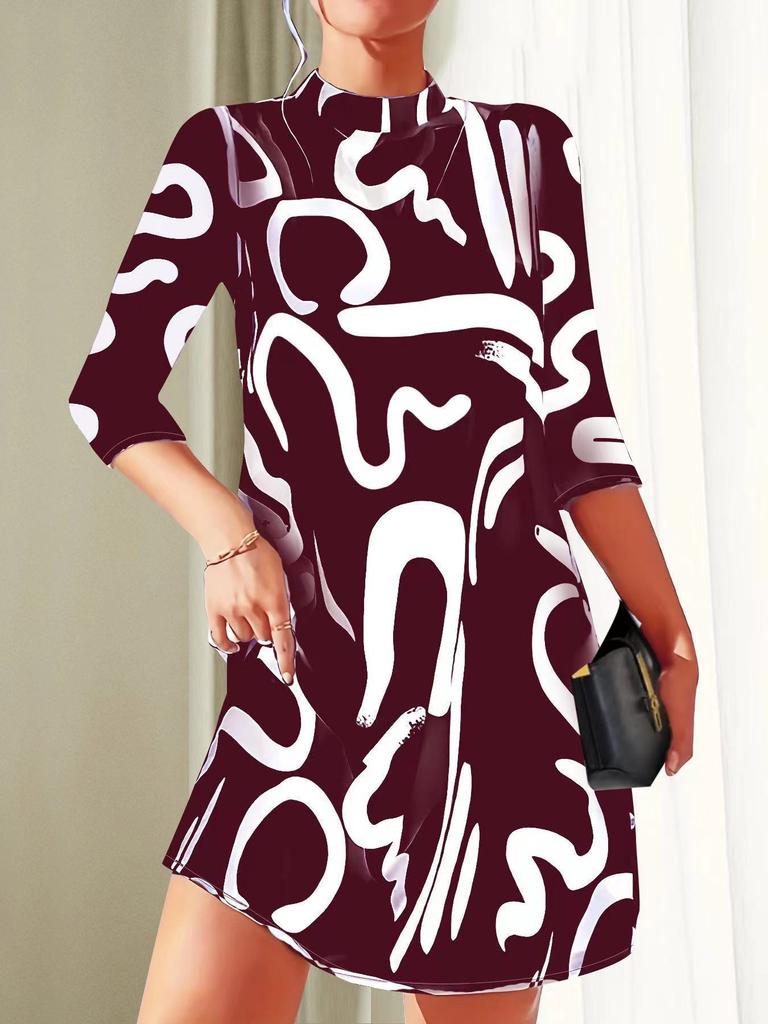 European and American Autumn New Fashion Printed Dress Women's Spot