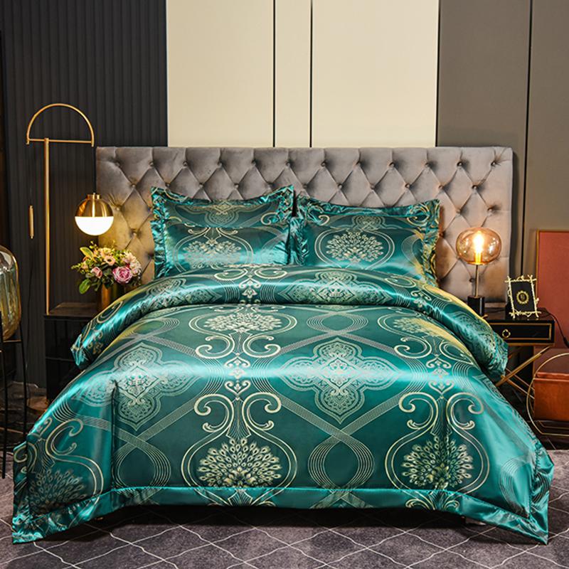

new high-end satin jacquard four-piece set household bedding one-word embroidery jacquard four-piece series 1.8m sheet 4pcs